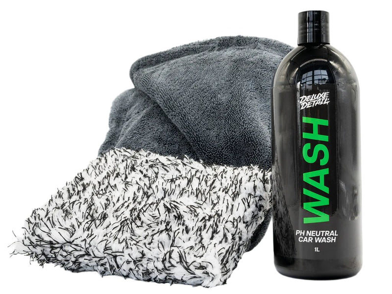 Deluxe Detail STARTER Car Wash Kit: WASH 1 litre, microfibre wash pad and Dry Guy drying towel