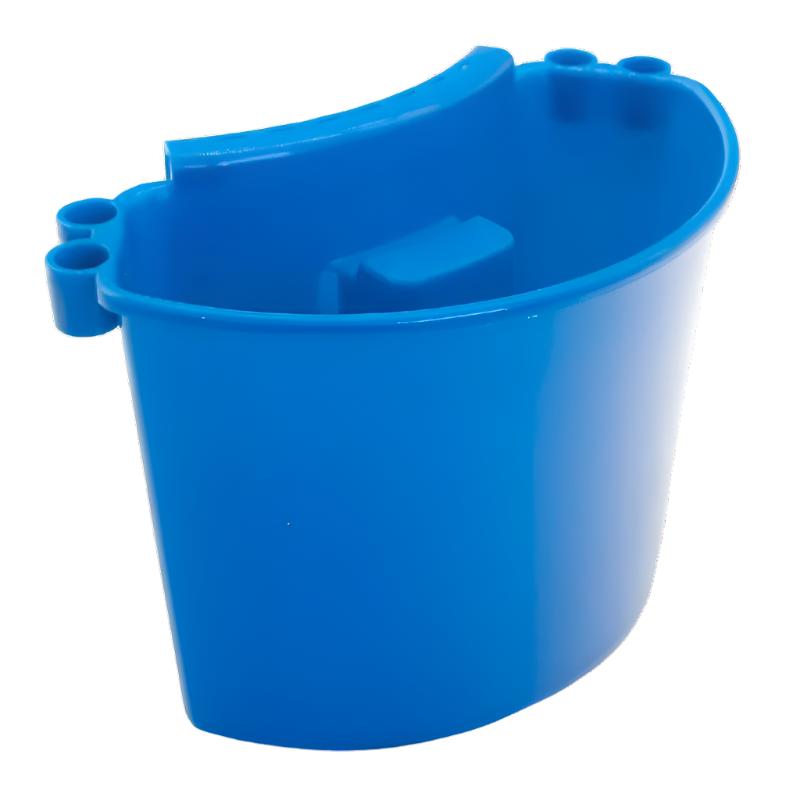 Deluxe Detail blue wheel bucket caddy sitting on the rim of a bucket