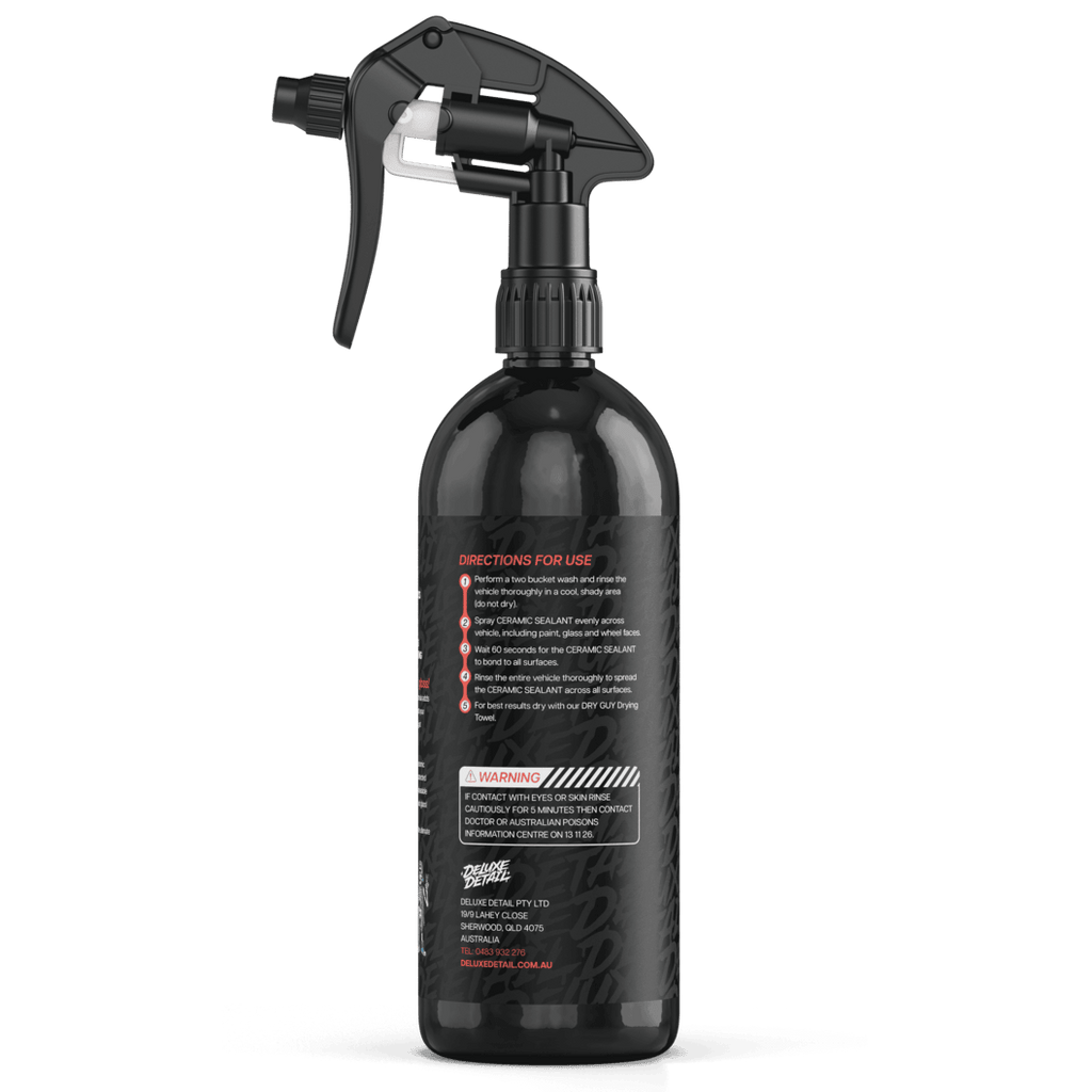 Back label of Deluxe Detail Ceramic Sealant showing directions for use and safety warning
