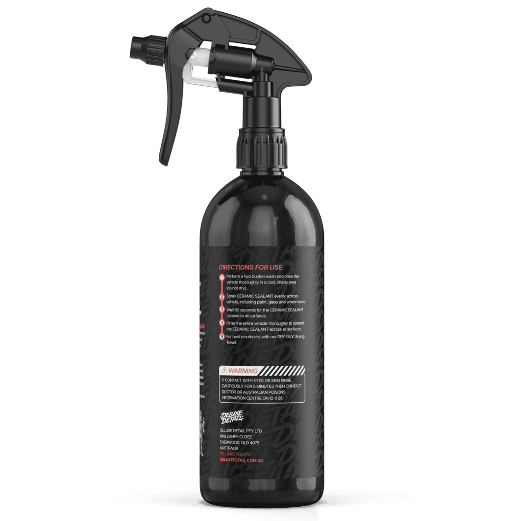 Back label of Deluxe Detail Ceramic Sealant showing directions for use and safety warning
