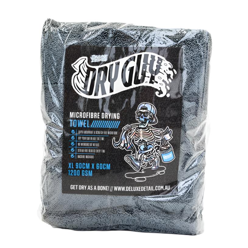 Dry Guy XL microfibre drying towel in retail packaging, 90cm x 60cm, 1200gsm