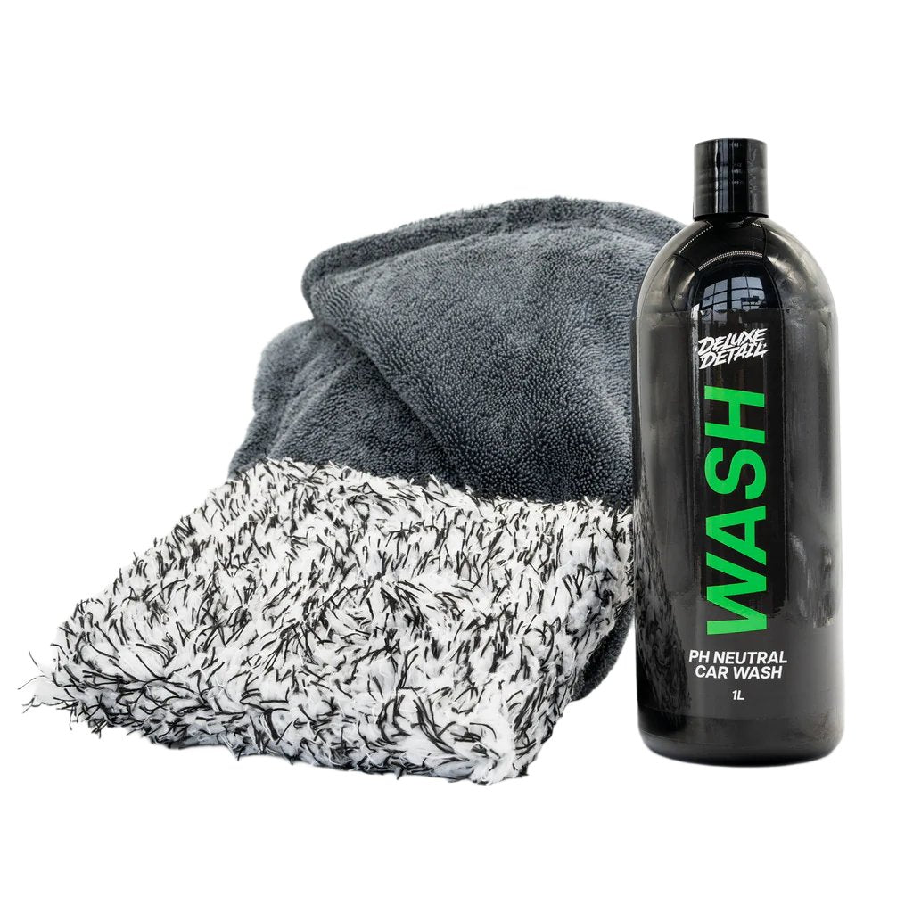 Deluxe Detail STARTER Car Wash Kit: WASH 1 litre, microfibre wash pad and Dry Guy drying towel
