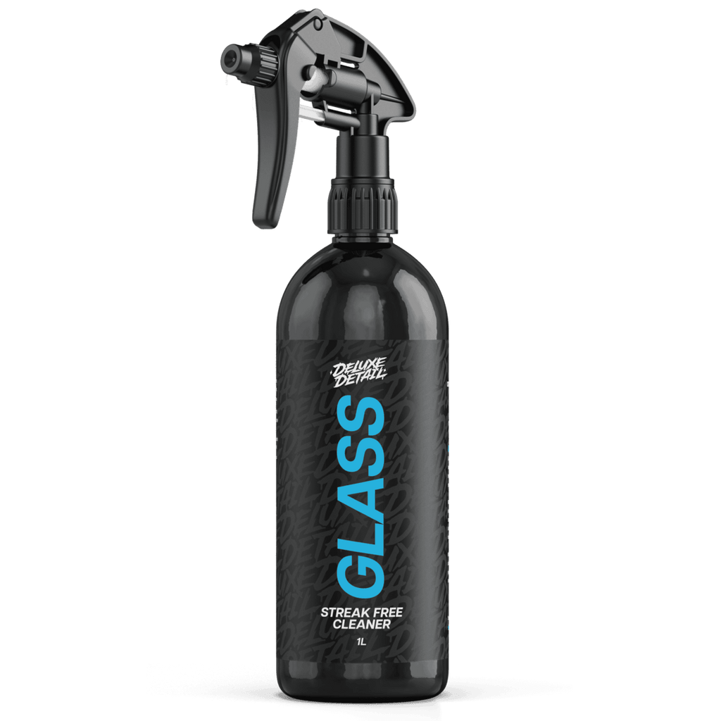 Deluxe Detail GLASS streak free cleaner, 1 litre bottle, angled front view