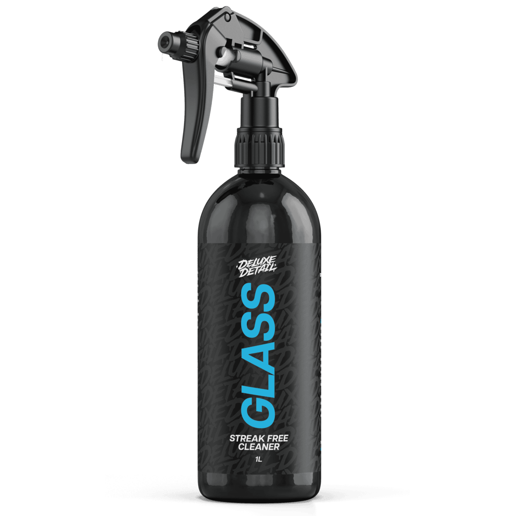 Deluxe Detail GLASS streak free cleaner, 1 litre bottle, angled front view
