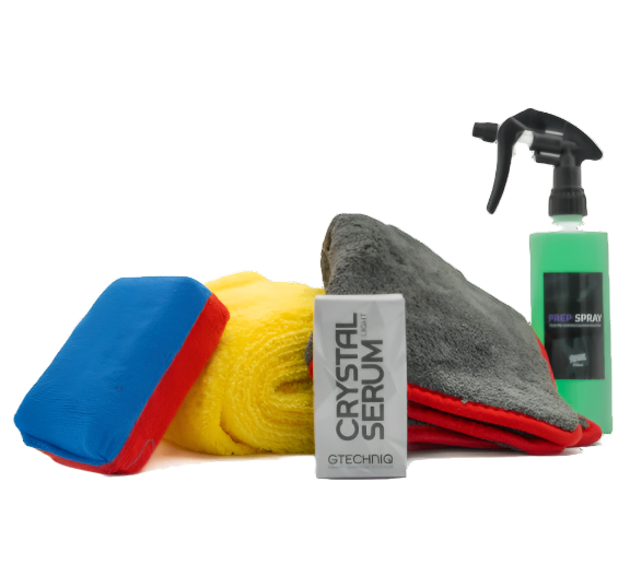 Gtechniq Crystal Serum Light coating kit: coating box, prep spray, applicator and microfibre towels