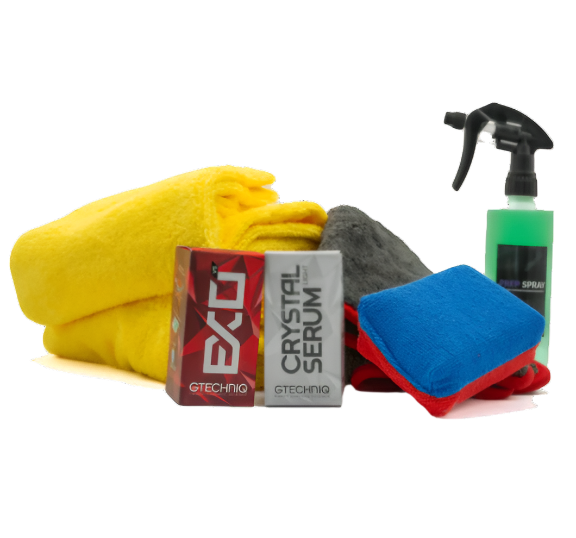 Gtechniq Crystal Serum Light and EXO coating kit with prep spray, applicator and microfibre towels