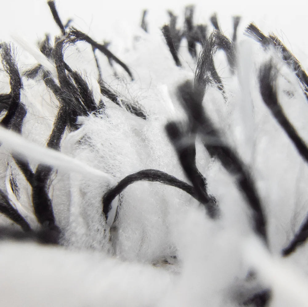 Close-up of the black and white microfibre noodles on a Deluxe Detail wash pad