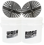 Deluxe Detail 2 bucket kit: white wash and rinse buckets with grit guards