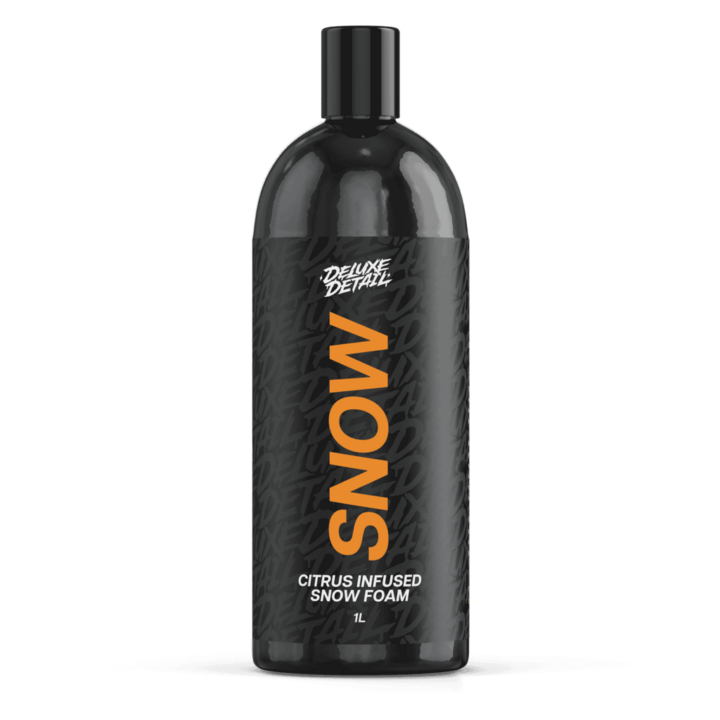 Deluxe Detail SNOW citrus infused snow foam, 1 litre black bottle, front label