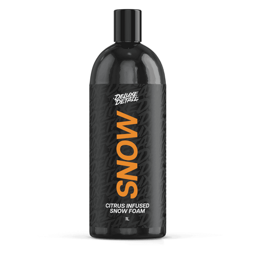 Deluxe Detail SNOW citrus infused snow foam, 1 litre black bottle, front label