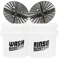 Deluxe Detail 2 bucket kit: white wash and rinse buckets with grit guards