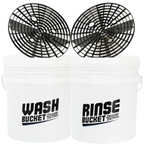 Deluxe Detail 2 bucket kit: white wash and rinse buckets with grit guards