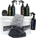 Deluxe Detail ENTHUSIAST Car Wash Kit with wash and rinse buckets, five chemicals, wash pad, drying towel and tyre applicator