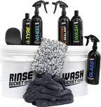 Deluxe Detail ENTHUSIAST Car Wash Kit with wash and rinse buckets, five chemicals, wash pad, drying towel and tyre applicator