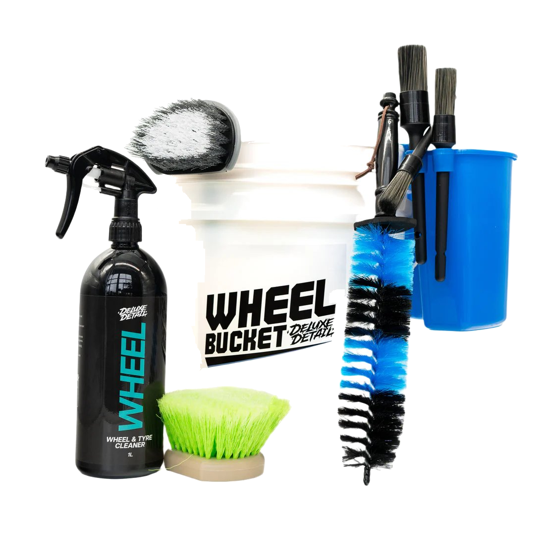 Deluxe Detail wheel cleaning kit with bucket and brushes