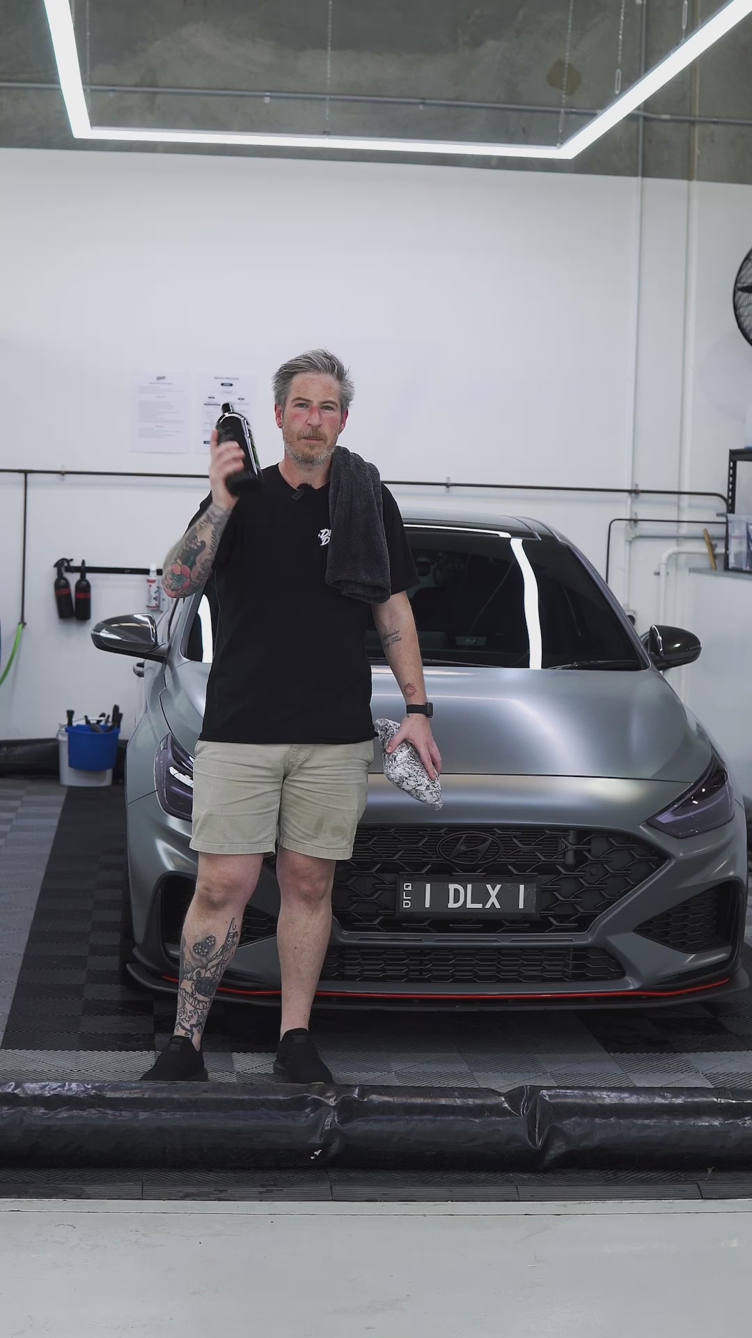 What is in the Deluxe Detail STARTER Car Wash Kit: pH neutral WASH shampoo, a microfibre wash pad and the Dry Guy XL drying towel, used on a car in the Oxley studio